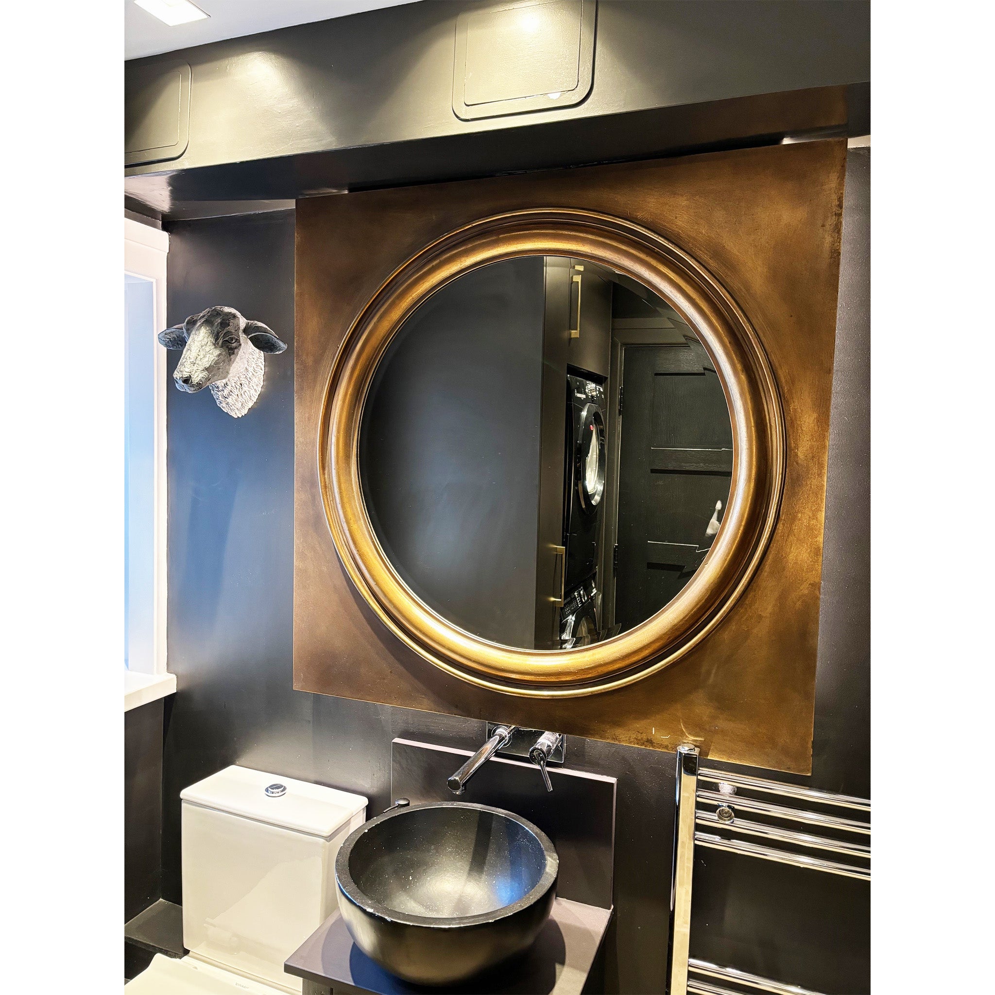 Distressed Bronze Circle Square Mirror